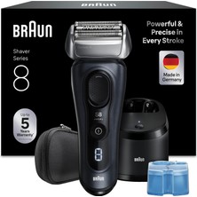 Braun Series 8 Erkek Elektrikli Tıraş Makinesi, 4+1 Hassas Başlık ve Düzeltici, Her Türlü Sakal Yoğunluğuna Uygun, 60 Dk. Pil, 5'i 1 Aradacenter, Islak ve Kuru Tıraş Makinesi - 8663CC, Gri