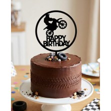 Hediyebigi Doğum Günü Pasta Süsü Cross Motosiklet Temalı Happybirtday 12X17 Ölçülerinde