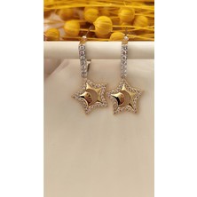 İpar Aksesuar Zirkon Ay Yıldız Metal Gold Küpe