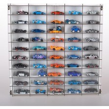 Aesco Pleksi Kapaklı 1/64 Ölçek 50ARAÇ Hotwheels Matchbox Metal Araç Uyumlu Model Oyuncak Araba Rafı-Beyaz