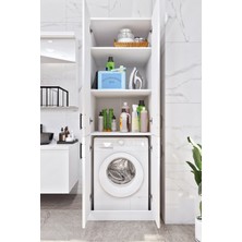 Ases Mobilya ESL0213 Makine Dolabı Raflı ve Kapaklı Banyo Dolabı Beyaz