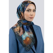 Hadiora  Kadın Mavi Soyut Çiçekli Organik Pamuk Soft Eşarp