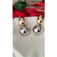 İpar Aksesuar Damla Iki Parça Metal Gold Silver Küpe