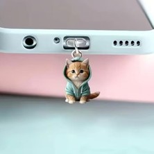 Mi7a Mavi Kapşonlu Kedi Figürlü Telefon Charmı (Lighting (Iphone) Uyumlu Şarj Soketi Tıpası)
