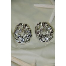 İpar Aksesuar Yuvarlak Taşlı Metal Silver Küpe