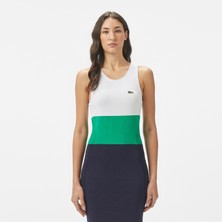 Lacoste Kadın Slim Fit Kolsuz Bisiklet Yaka Renk Bloklu Lacivert Elbise