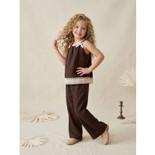 Kidsroom Kız Çocuk Brode Detaylı Keten Bluz Pantolon 2 Li Takım