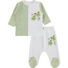 Nova Baby Yeşil Elma Kokulu Önden Açık 1-6 Ay Pijama Takımı - Ekru