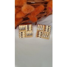 İpar Aksesuar Kare Örme Metal Gold Küpe