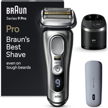 Braun Series 9 Pro Premium Elektrikli Tıraş Makinesi, 4+1 Tıraş Başlığıyla, Erkek Elektrikli Tıraş Makinesi, Prolift Düzeltici, Powercase, 5'i 1 Arada Temizleme Istasyonu, Slak ve Kuru, 9497CC, Gümüş