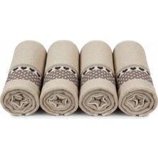 Savessa 4'lü Love Mutfak Havlusu %100 Pamuk-Çeyiz-Hediye-Banyo-Mutfak-El/yüz-Ekstrayumuşak-Camel(Sütlükahve)