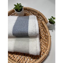 Savessa Line 2'li El Yüz Havlusu Ekstra Yumuşak Dokulu %100 Pamuk 50X100 cm Krem-Kahve Lacivert-Ekru