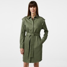 Lacoste Kadın Relaxed Fit Uzun Kollu Gömlek Yaka Haki Elbise