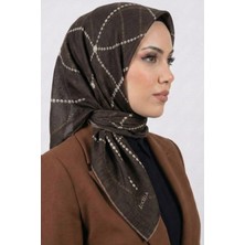 Hadiora Adın Kahverengi Zincir Desenli Organik Pamuk Soft Eşarp
