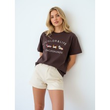 Venezia Giyim Kadın Rahat Kesim Bisiklet Yaka Kısa Kol Nakış Detay Premium T-Shirt // V26011