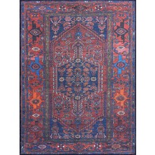Pera Halı Kahverengi, Turuncu ve Lacivert Motifli Vintage Halı - Outlet - 15005MOU
