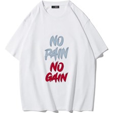 Brz Collection Unisex Oversize No Pain No Gain T-Shirt (Beyaz)