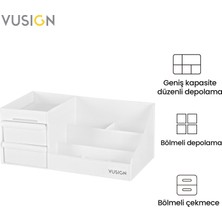 Vusign Çekmeceli Kozmetik Organizer Makyaj Düzenleyici Raf 26,5X16X12 cm Beyaz