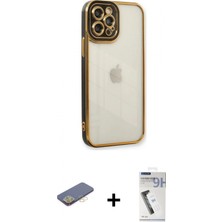 İlk El Grup Pilelistore™ iPhone 12 Pro Max Kılıf Çekirdek Klasik Serisi - Şeffaf Uv Polymer Nano Ekran Koruyucu + Renkli Kamera Lens Koruma Cam - Sı