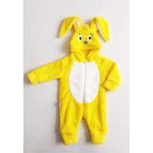 Unisex Sarı Tavşan Nakışlı Peluş Tulum