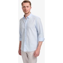 Pierre Cardin Erkek Açık Mavi Keten Görünümlü Slim Fit Uzun Kollu Gömlek 50325355-VR003