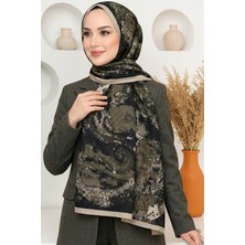 Hadiora Kadın Haki Siyah Soyut Desenli Organik Pamuk Soft Şal