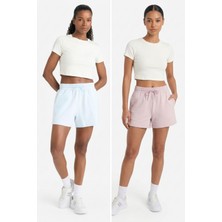 Soft & Basic Kadın Rahat Kalıp Cepli Beli Lastikli Kısa Paça Mavi Şort