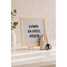 Patladı Gitti Woodart Premium Letter Board Seti, Inci Beyazı Keçe Yüzeyli Doğal Çam Ahşap Yazı Panosu – Şövale Standlı Dekoratif Set