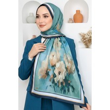 Hadiora Kadın Lacivert Su Yeşili Çiçek Desenli Soft Şal
