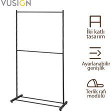 Vusign 2 Katlı Karbon Çelik Elbise Askısı Metal Kıyafet Askılığı 100X180 cm Ahşap Rengi