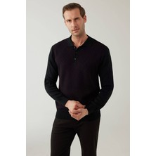 Ysf Erkek Siyah Bordo Regular Fit Yün Karışımlı Polo Yaka Triko