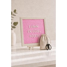 Patladı Gitti Woodart Premium Letter Board Seti, Pudra Pembe Keçe Yüzeyli Doğal Çam Ahşap Yazı Panosu – Şövale Standlı Dekoratif Set