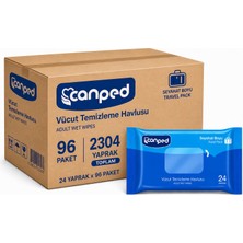 Canped Yetişkin Vücut Temizleme Islak Mendil Havlu 24 Yaprak Seyahat Boy 96 Lı Set  (2304 Yaprak)