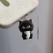 Mi7a Kahveli Kedi Figürlü Telefon Charmı (Lighting (Iphone) Uyumlu Şarj Soketi Tıpası)