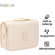 Vusign Kozmetik Saklama Çantası Seyahat Makyaj Organizer Çanta 24X9X20 cm Ahşap Rengi