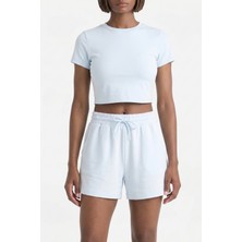 Soft & Basic Kadın Rahat Kalıp Cepli Beli Lastikli Kısa Paça Mavi Şort
