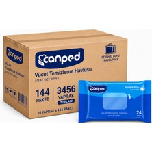 Canped Yetişkin Vücut Temizleme Islak Mendil Havlu 24 Yaprak Seyahat Boy 144 Lü Set  (3456 Yaprak)