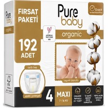 Pure Baby Organik Bebek Bezi 4 Beden 7-16 kg Maxi 192 Adet Avantaj Fırsat Pk