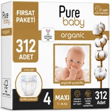 Pure Baby Organik Bebek Bezi 4 Beden 7-16 kg Maxi 312 Adet Ekstra Fırsat Pk
