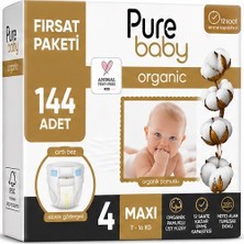 Pure Baby Organik Bebek Bezi 4 Beden 7-16 kg Maxi 144 Adet Aylık Fırsat Pk
