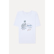 Mudo Erkek Beyaz Baskılı Comfort Fit Bisiklet Yaka T-Shirt