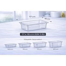 İstanbul Horeca 1/6 Gn Şeffaf Polikarbon Gastronom Küvet 17X16 cm 10 cm Derinlik
