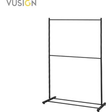 Vusign 2 Katlı Karbon Çelik Elbise Askısı Metal Kıyafet Askılığı 100X160 cm Ahşap Rengi