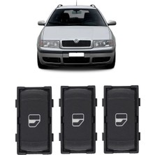 CME PARTS Skoda Octavia A4 1997-2009 Uyumlu Sağ Ön + Arka Yolcu Cam Açma Anahtarı Düğmesi Siyah 3 Adet 3B0959855B