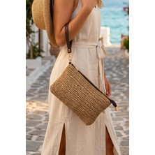 Vivazzaluxe Doğal Hasır Örme Orta Boy Kadın Yazlık Portföy Clutch Çanta