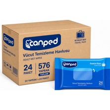 Canped Yetişkin Vücut Temizleme Islak Mendil Havlu 24 Yaprak Seyahat Boy 24 Lü Set  (576 Yaprak)