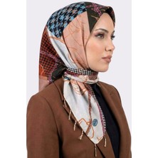 Hadiora Kadın Ekru Somon Zincir Desenli Inci Boncuklu Yazma