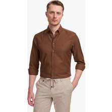 Pierre Cardin Erkek Koyu Kahverengi Oxford Slim Fit Kolay Ütülenebilir Gömlek 50325365-VR084