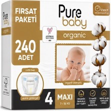 Pure Baby Organik Bebek Bezi 4 Beden 7-16 kg Maxi 240 Adet Mega Fırsat Pk