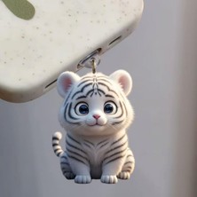 Mi7a White Tiger Figürlü Telefon Charmı (Lighting (Iphone) Uyumlu Şarj Soketi Tıpası)
